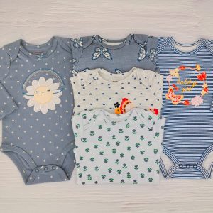 Pack 5 Bodys Manga Larga Flor Azul